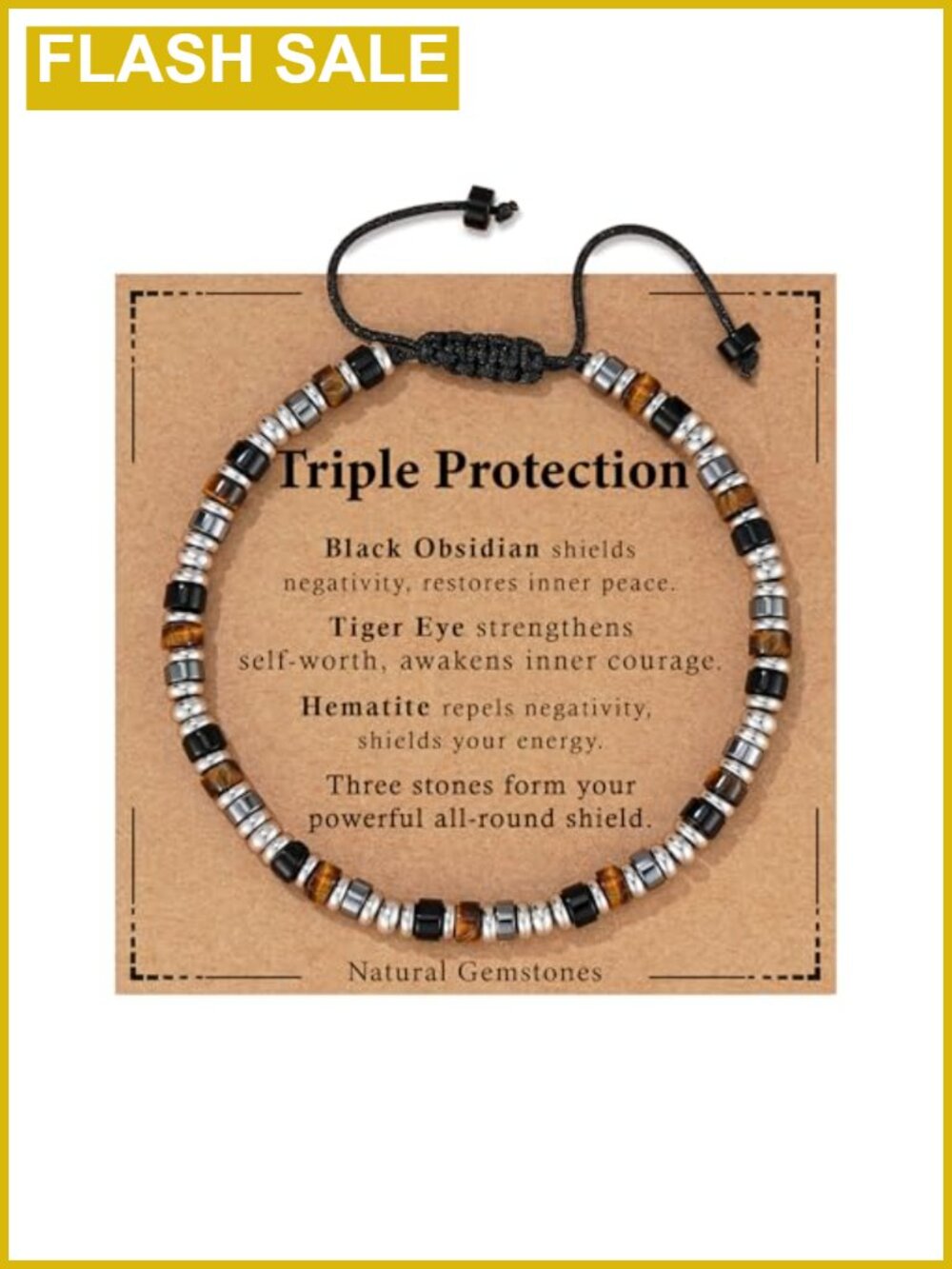 Healing Crystal Bracelet Black Obsidian Tiger Eye Hematite
